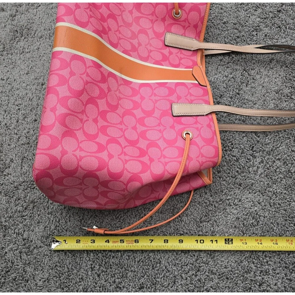 Coach Pink Signature Orange Stripe Large Carryall Handbag Purse F30521